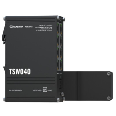 Teltonika TSW040 8-Port Unmanaged Fast Ethernet PoE+ Switch with rugged aluminum housing